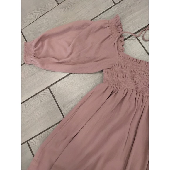 Free People Mauve Smocked Square Neck Puff Sleeve Mini Dress Size L - Picture 3 of 10